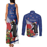 New Zealand Christmas In July Couples Matching Tank Maxi Dress and Long Sleeve Button Shirt Fiordland Penguin With Pohutukawa Flower LT14 - Polynesian Pride