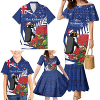New Zealand Christmas In July Family Matching Mermaid Dress and Hawaiian Shirt Fiordland Penguin With Pohutukawa Flower LT14 - Polynesian Pride