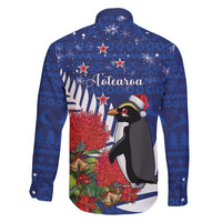 New Zealand Christmas In July Family Matching Off The Shoulder Long Sleeve Dress and Hawaiian Shirt Fiordland Penguin With Pohutukawa Flower LT14 - Polynesian Pride
