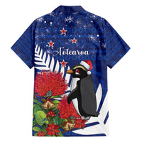 New Zealand Christmas In July Family Matching Off Shoulder Maxi Dress and Hawaiian Shirt Fiordland Penguin With Pohutukawa Flower LT14 - Polynesian Pride
