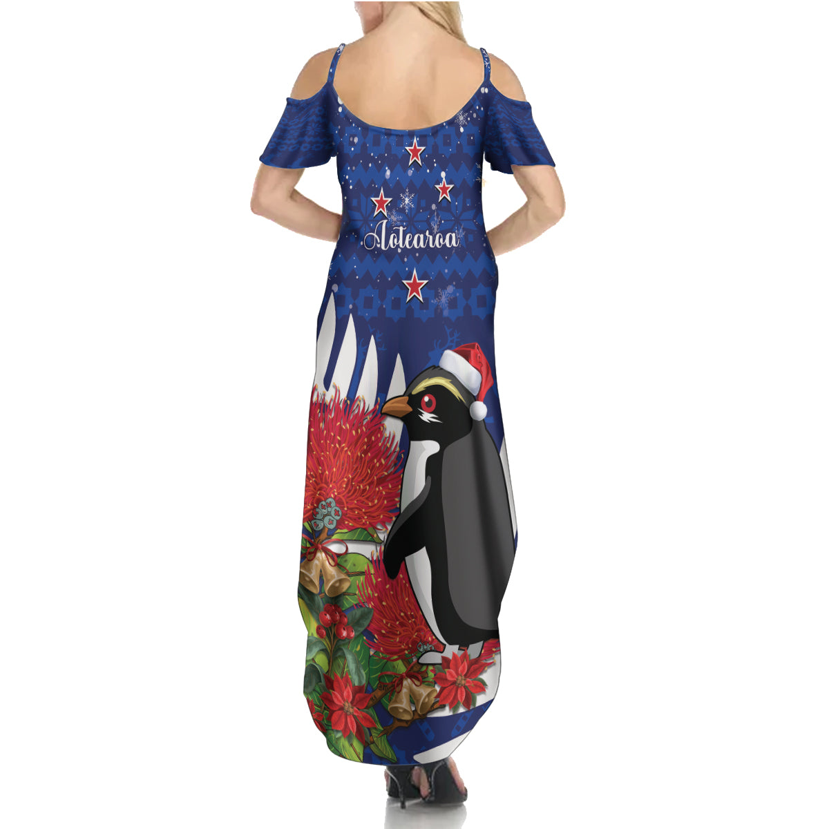 New Zealand Christmas In July Family Matching Summer Maxi Dress and Hawaiian Shirt Fiordland Penguin With Pohutukawa Flower LT14 - Polynesian Pride
