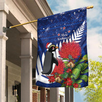 New Zealand Christmas In July Garden Flag Fiordland Penguin With Pohutukawa Flower LT14 House Flag Blue - Polynesian Pride