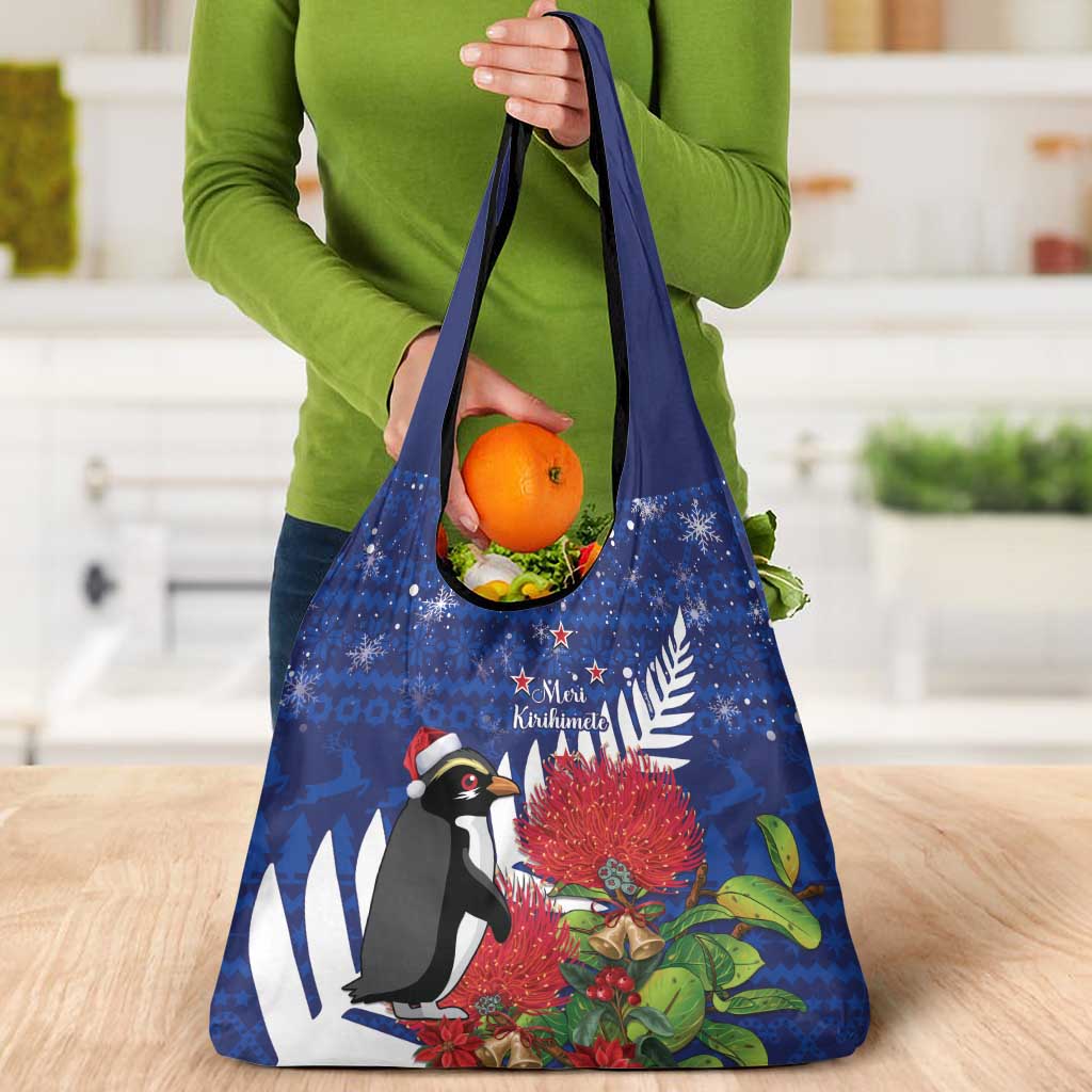 New Zealand Christmas In July Grocery Bag Fiordland Penguin With Pohutukawa Flower LT14 - Polynesian Pride
