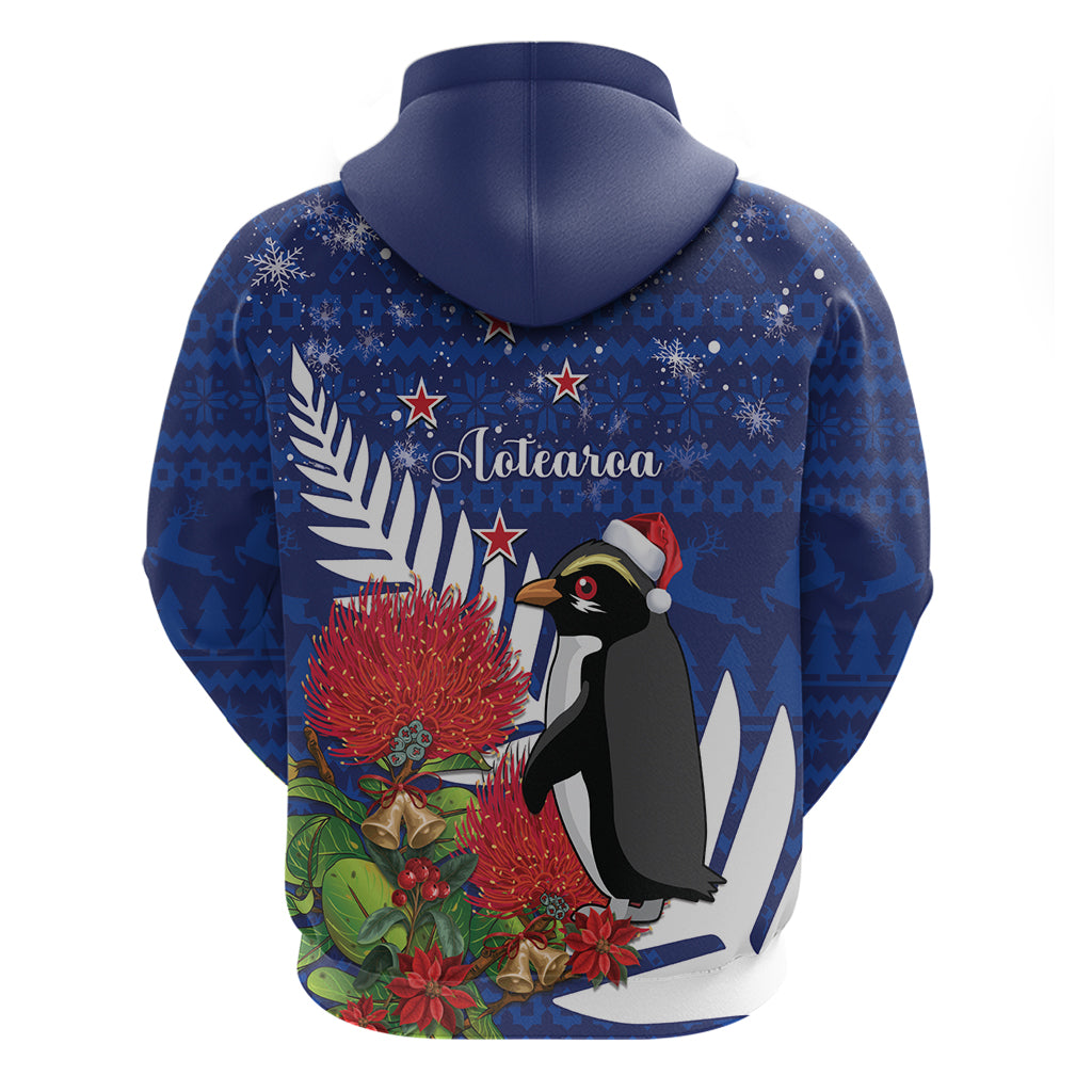 New Zealand Christmas In July Hoodie Fiordland Penguin With Pohutukawa Flower LT14 - Polynesian Pride