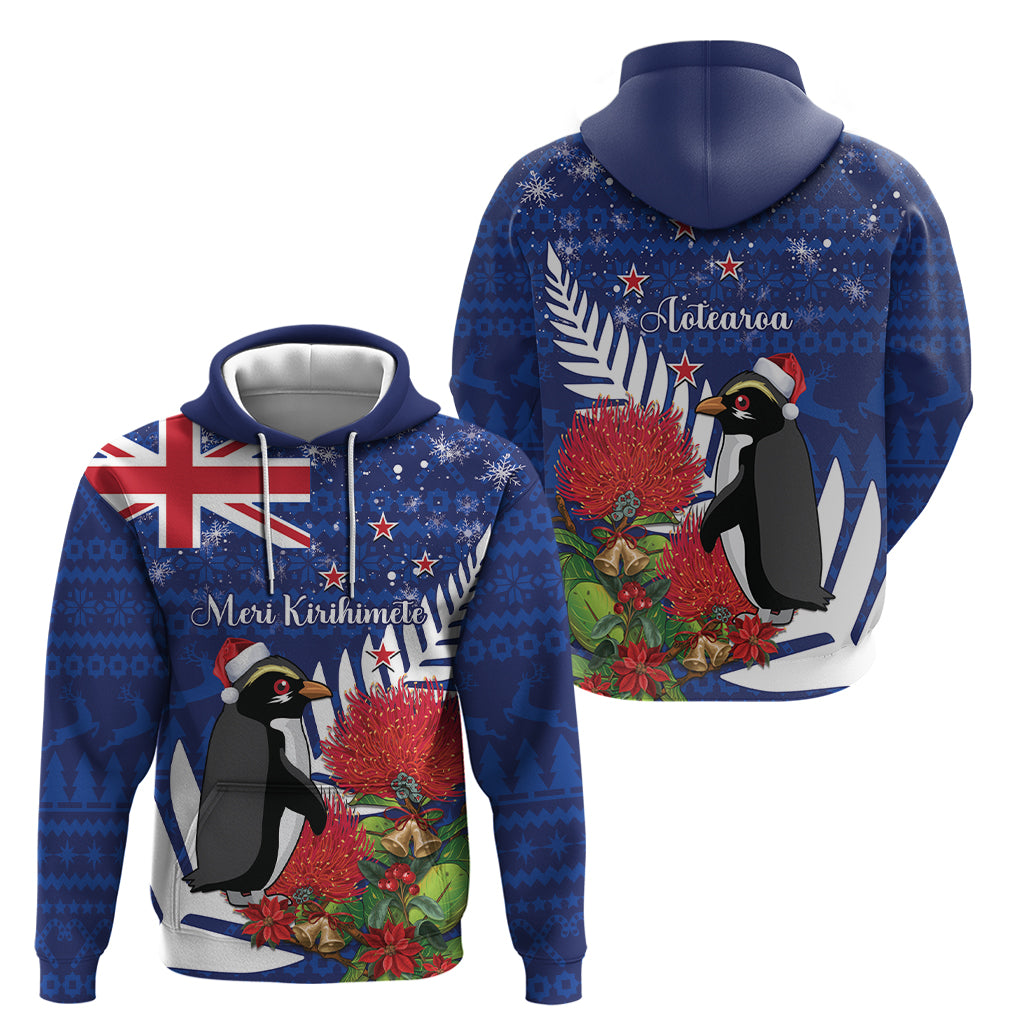 New Zealand Christmas In July Hoodie Fiordland Penguin With Pohutukawa Flower LT14 - Polynesian Pride