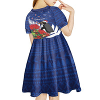 New Zealand Christmas In July Kid Short Sleeve Dress Fiordland Penguin With Pohutukawa Flower LT14 - Polynesian Pride