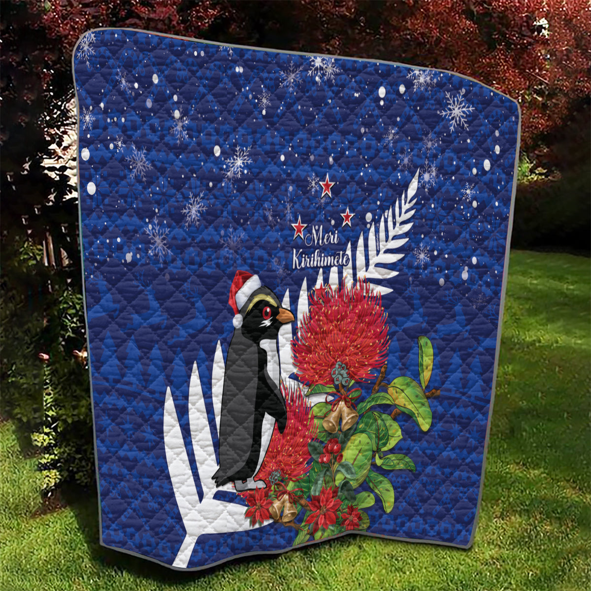 New Zealand Christmas In July Quilt Fiordland Penguin With Pohutukawa Flower LT14 - Polynesian Pride