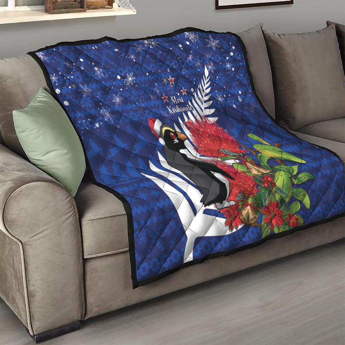 New Zealand Christmas In July Quilt Fiordland Penguin With Pohutukawa Flower LT14 - Polynesian Pride