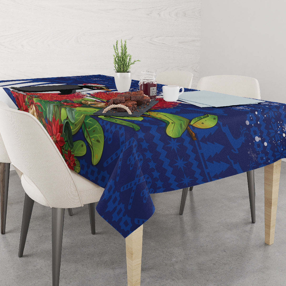 New Zealand Christmas In July Tablecloth Fiordland Penguin With Pohutukawa Flower LT14 - Polynesian Pride