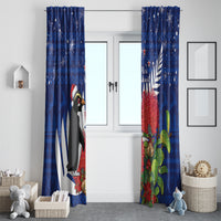New Zealand Christmas In July Window Curtain Fiordland Penguin With Pohutukawa Flower LT14 - Polynesian Pride