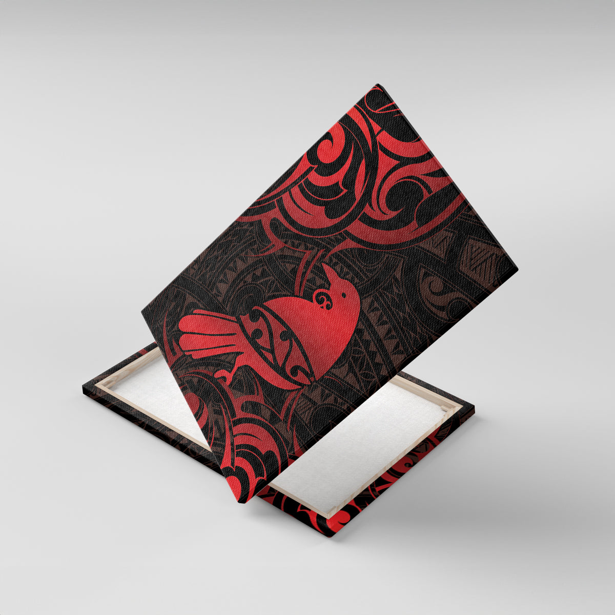 New Zealand Tui Bird Canvas Wall Art Aotearoa Maori Pattern - Red