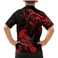 New Zealand Tui Bird Family Matching Mermaid Dress and Hawaiian Shirt Aotearoa Maori Pattern - Red LT14 - Polynesian Pride