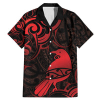 New Zealand Tui Bird Family Matching Mermaid Dress and Hawaiian Shirt Aotearoa Maori Pattern - Red LT14 Dad's Shirt - Short Sleeve Red - Polynesian Pride