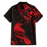 New Zealand Tui Bird Family Matching Summer Maxi Dress and Hawaiian Shirt Aotearoa Maori Pattern - Red LT14 - Polynesian Pride