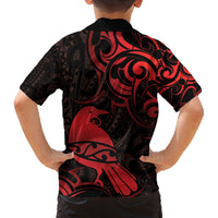New Zealand Tui Bird Family Matching Tank Maxi Dress and Hawaiian Shirt Aotearoa Maori Pattern - Red LT14 - Polynesian Pride