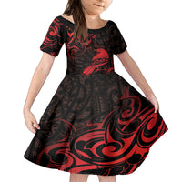 New Zealand Tui Bird Family Matching Tank Maxi Dress and Hawaiian Shirt Aotearoa Maori Pattern - Red LT14 Daughter's Dress Red - Polynesian Pride