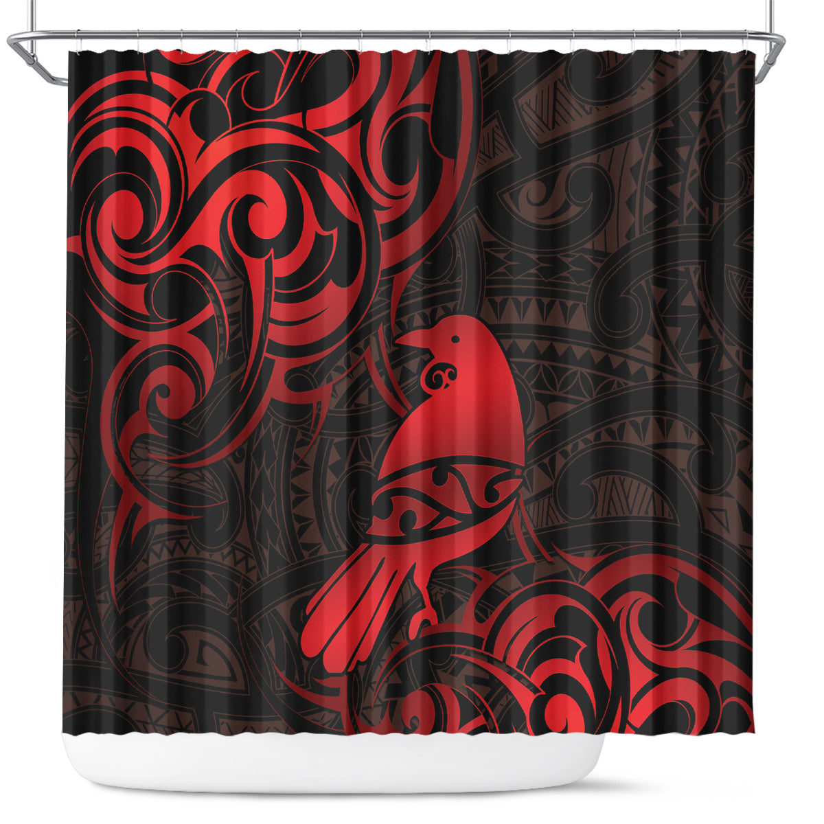 New Zealand Tui Bird Shower Curtain Aotearoa Maori Pattern - Red LT14 Red - Polynesian Pride