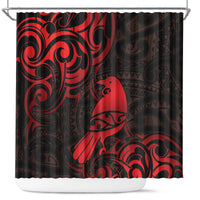 New Zealand Tui Bird Shower Curtain Aotearoa Maori Pattern - Red LT14 Red - Polynesian Pride