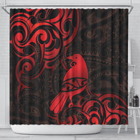 New Zealand Tui Bird Shower Curtain Aotearoa Maori Pattern - Red LT14 - Polynesian Pride