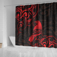 New Zealand Tui Bird Shower Curtain Aotearoa Maori Pattern - Red LT14 - Polynesian Pride