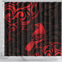 New Zealand Tui Bird Shower Curtain Aotearoa Maori Pattern - Red LT14 - Polynesian Pride