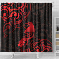 New Zealand Tui Bird Shower Curtain Aotearoa Maori Pattern - Red LT14 - Polynesian Pride