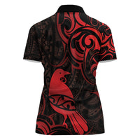 New Zealand Tui Bird Women Polo Shirt Aotearoa Maori Pattern - Red