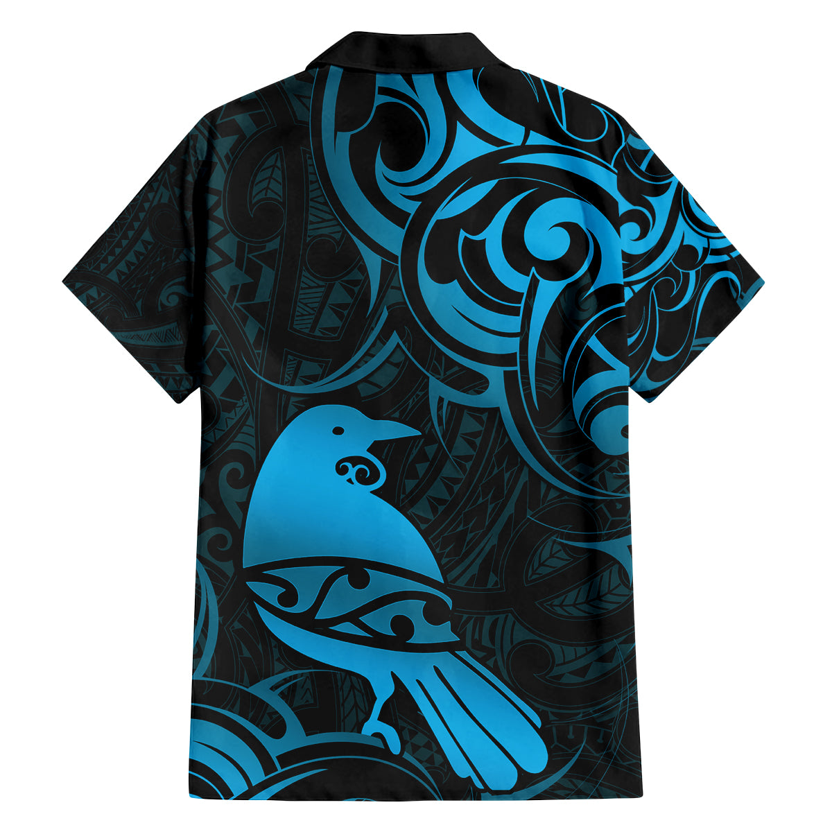 New Zealand Tui Bird Family Matching Long Sleeve Bodycon Dress and Hawaiian Shirt Aotearoa Maori Pattern - Blue LT14 - Polynesian Pride