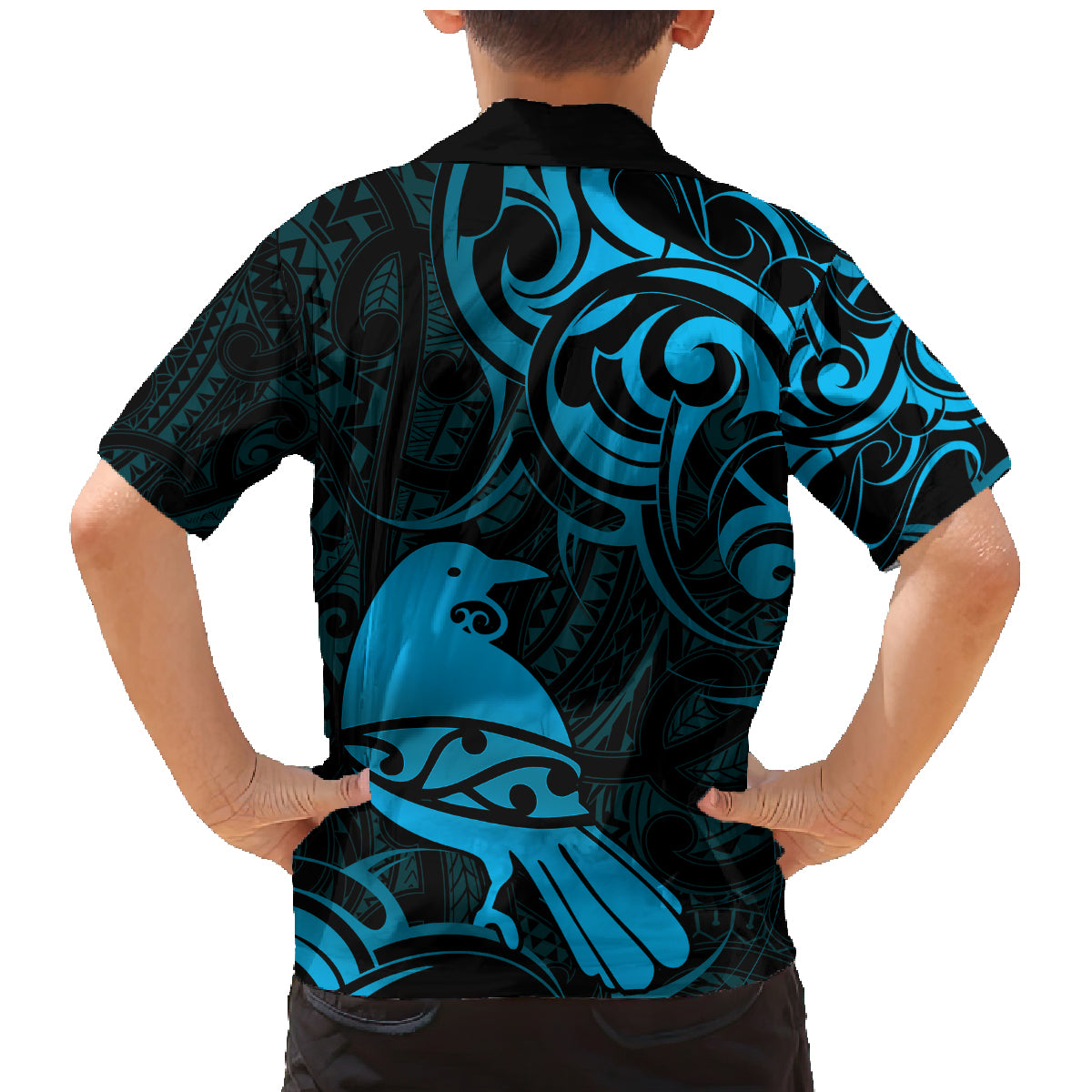 New Zealand Tui Bird Family Matching Mermaid Dress and Hawaiian Shirt Aotearoa Maori Pattern - Blue LT14 - Polynesian Pride