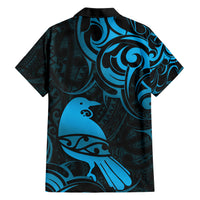 New Zealand Tui Bird Family Matching Short Sleeve Bodycon Dress and Hawaiian Shirt Aotearoa Maori Pattern - Blue LT14 - Polynesian Pride