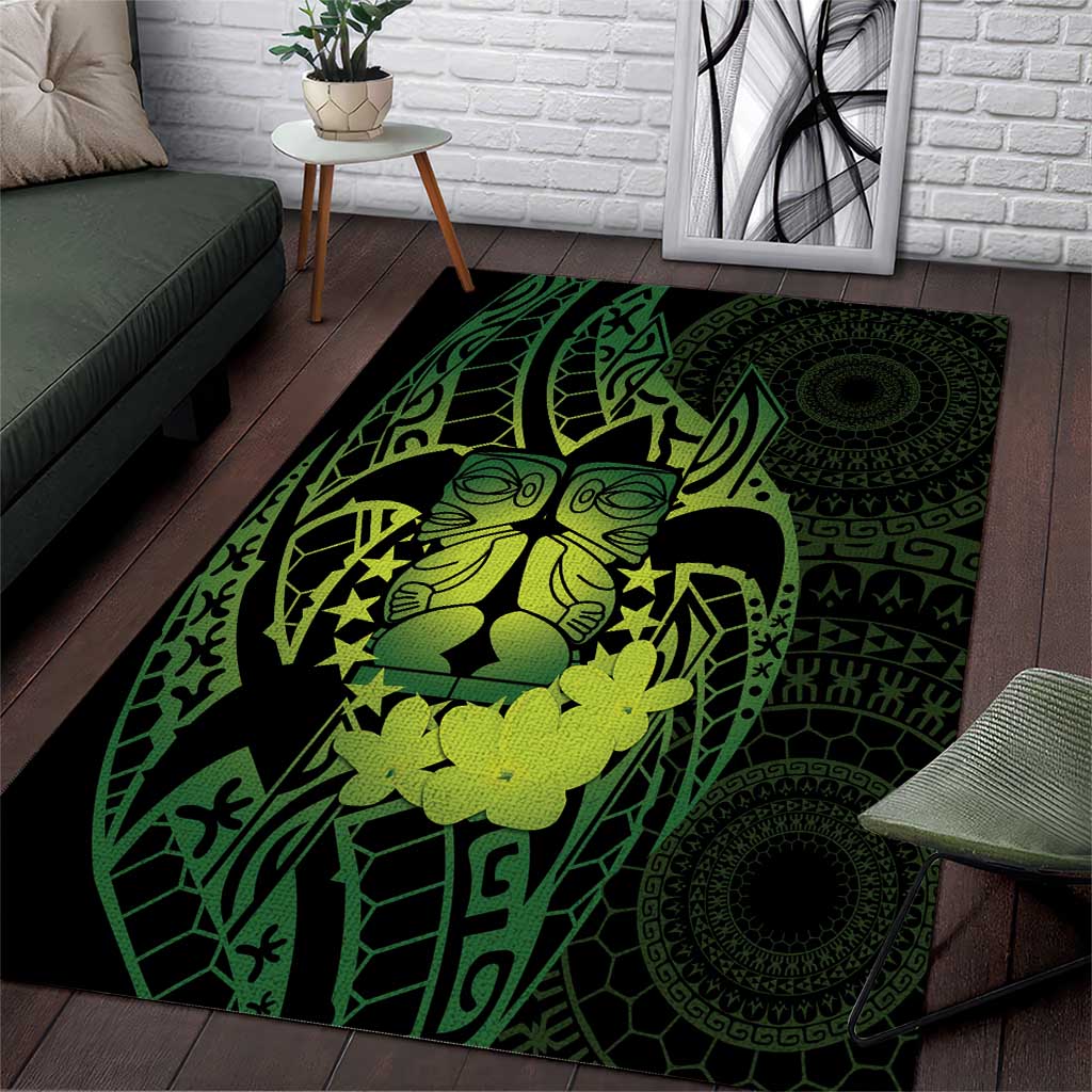 Kia Orana Kuki Airani Area Rug Cook Islands Tangaroa God Tatau Green LT14 Green - Polynesian Pride