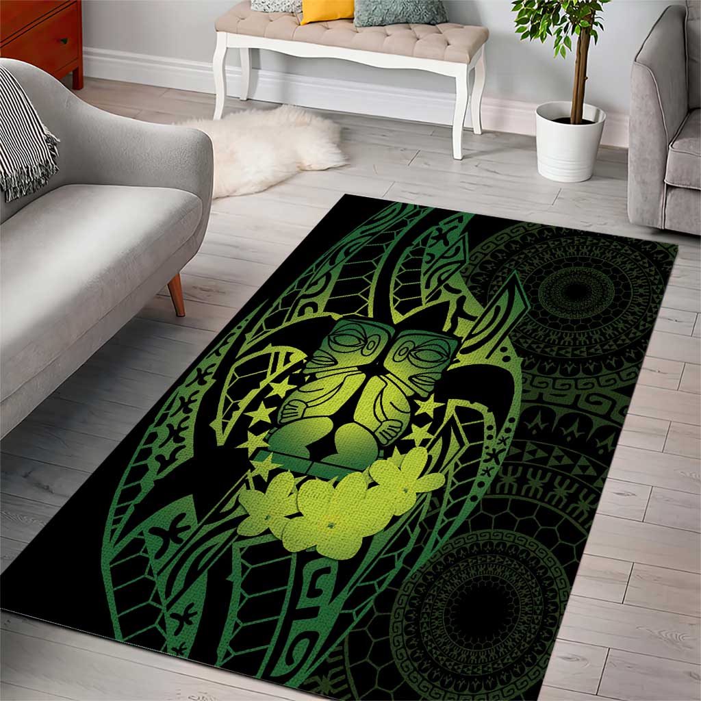 Kia Orana Kuki Airani Area Rug Cook Islands Tangaroa God Tatau Green LT14 - Polynesian Pride