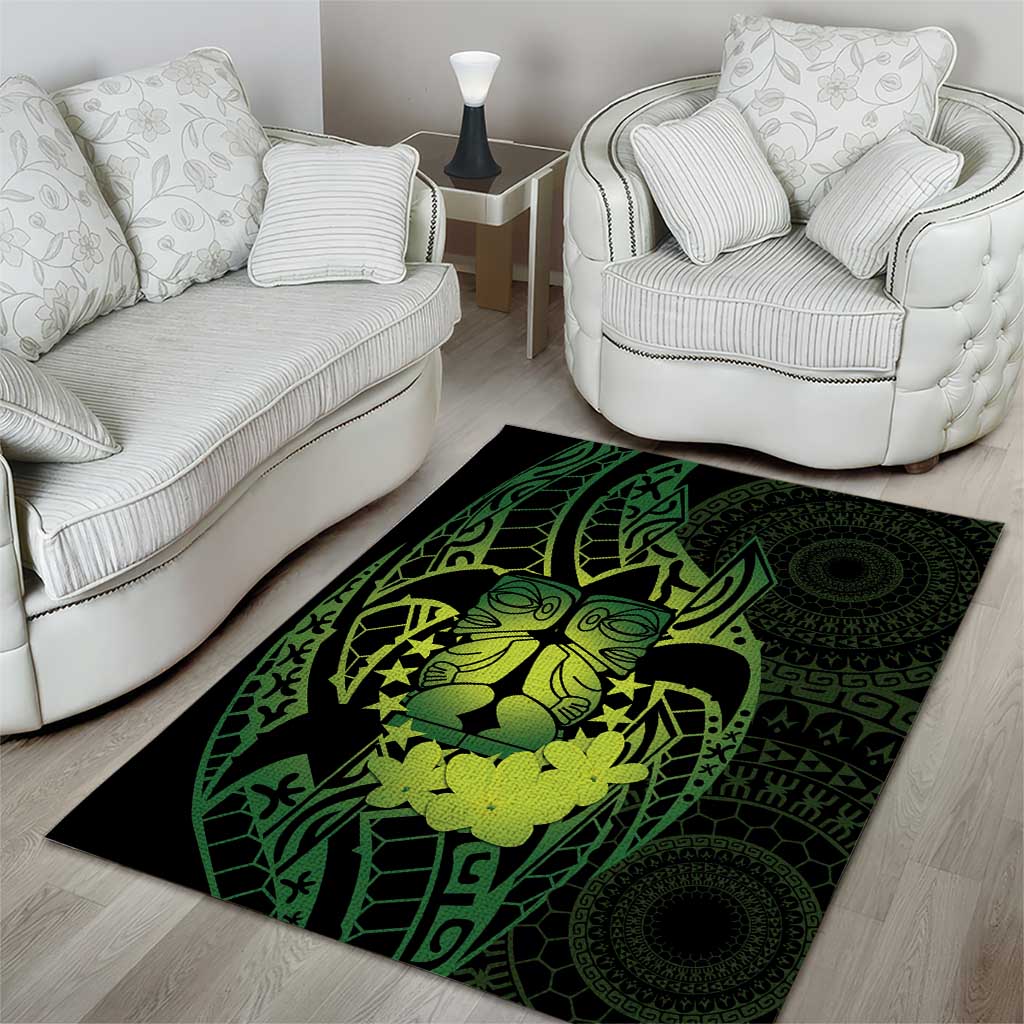 Kia Orana Kuki Airani Area Rug Cook Islands Tangaroa God Tatau Green LT14 - Polynesian Pride