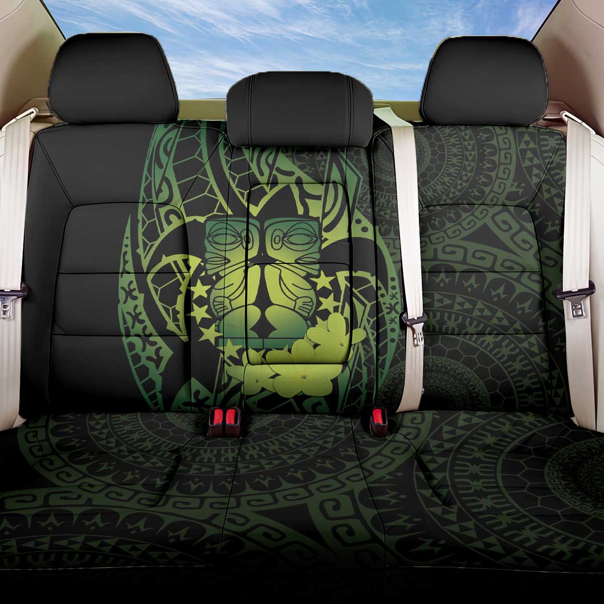 Kia Orana Kuki Airani Back Car Seat Cover Cook Islands Tangaroa God Tatau Green LT14 One Size Green - Polynesian Pride