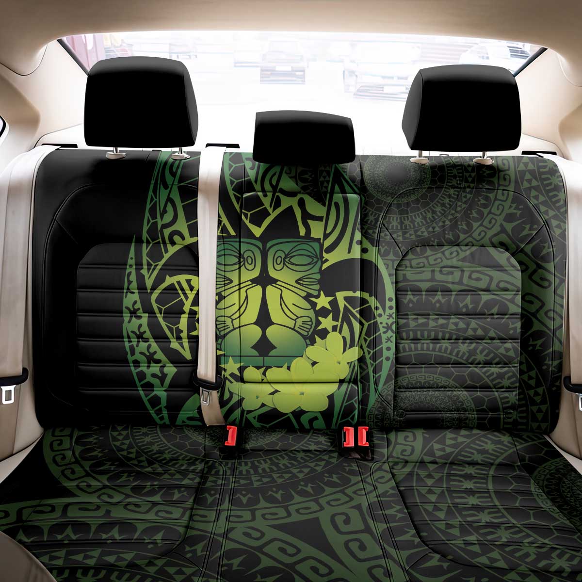Kia Orana Kuki Airani Back Car Seat Cover Cook Islands Tangaroa God Tatau Green LT14 - Polynesian Pride