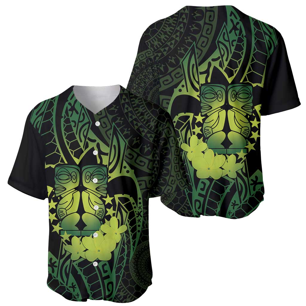Kia Orana Kuki Airani Baseball Jersey Cook Islands Tangaroa God Tatau Green LT14 - Polynesian Pride