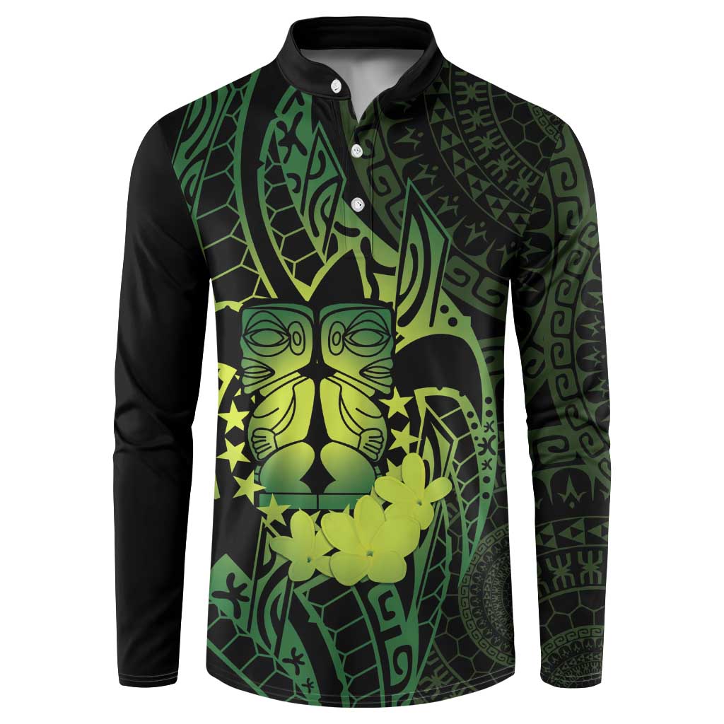 Kia Orana Kuki Airani Button Sweatshirt Cook Islands Tangaroa God Tatau Green LT14 Green - Polynesian Pride