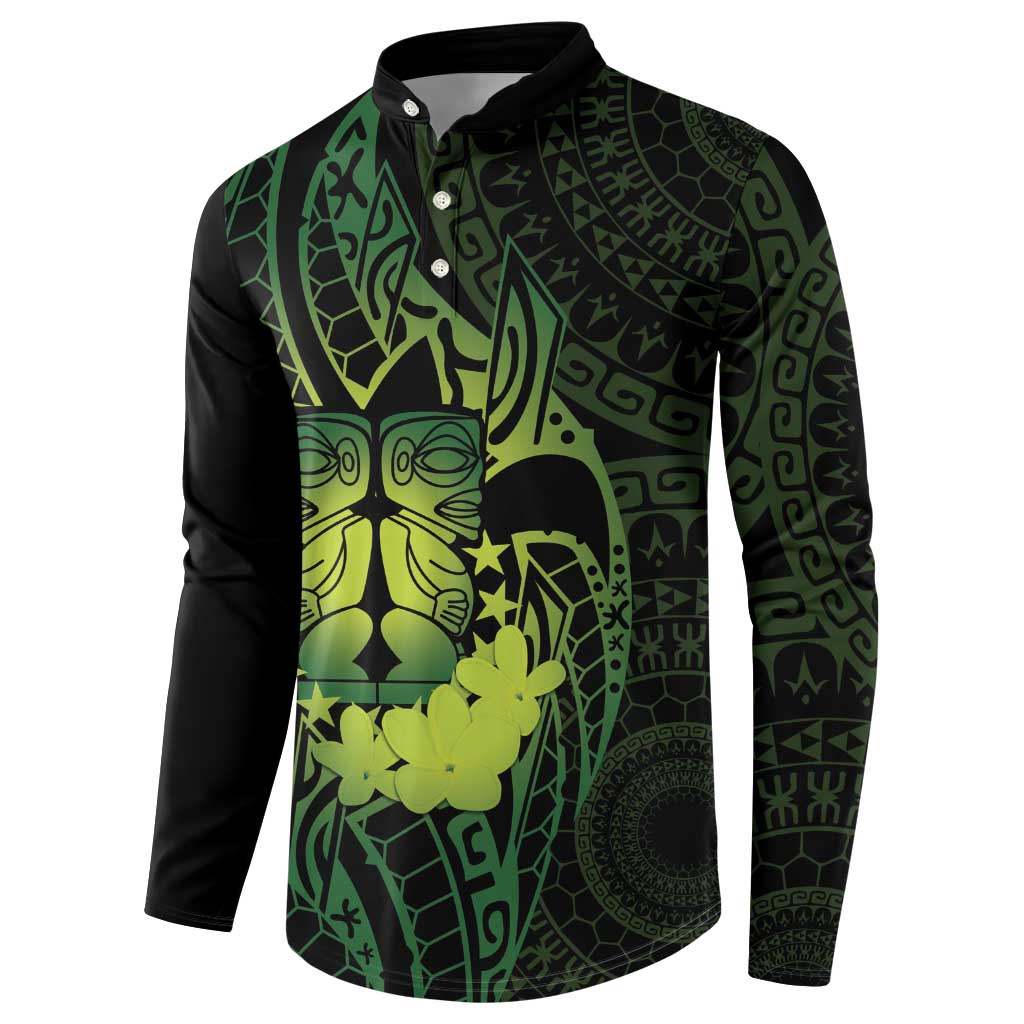Kia Orana Kuki Airani Button Sweatshirt Cook Islands Tangaroa God Tatau Green LT14 - Polynesian Pride