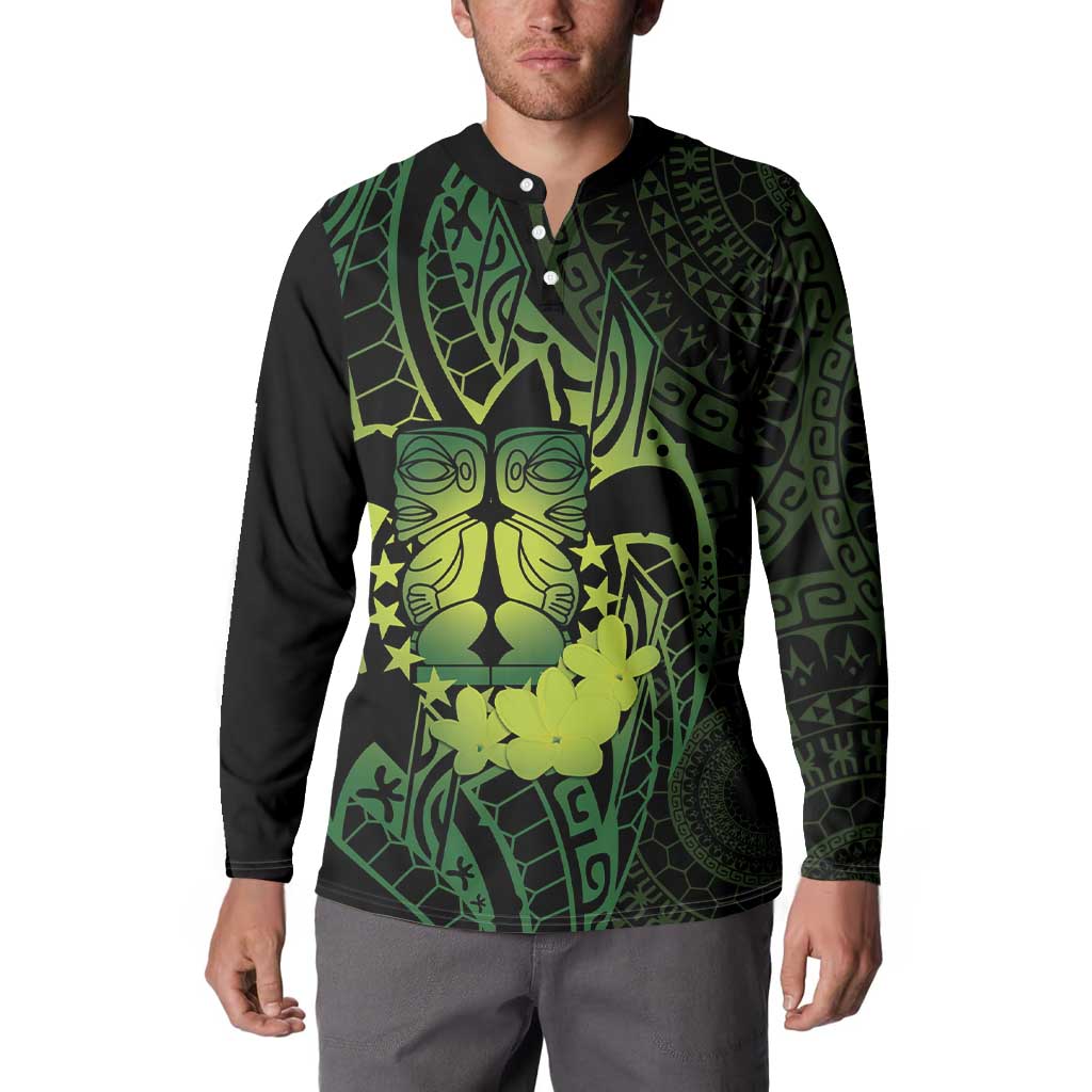 Kia Orana Kuki Airani Button Sweatshirt Cook Islands Tangaroa God Tatau Green LT14 - Polynesian Pride