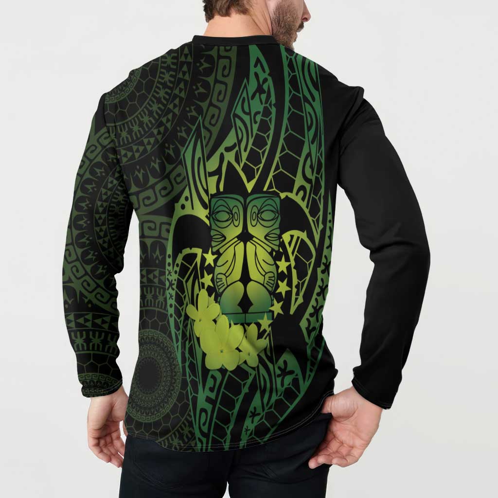 Kia Orana Kuki Airani Button Sweatshirt Cook Islands Tangaroa God Tatau Green LT14 - Polynesian Pride