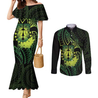 Kia Orana Kuki Airani Couples Matching Mermaid Dress and Long Sleeve Button Shirt Cook Islands Tangaroa God Tatau Green LT14 Green - Polynesian Pride
