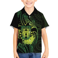 Kia Orana Kuki Airani Family Matching Long Sleeve Bodycon Dress and Hawaiian Shirt Cook Islands Tangaroa God Tatau Green LT14 Son's Shirt Green - Polynesian Pride
