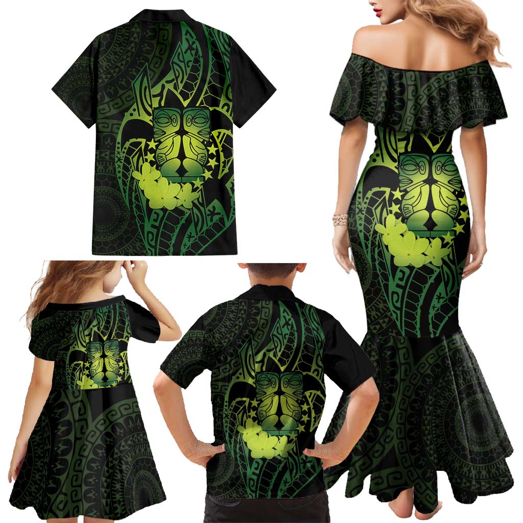 Kia Orana Kuki Airani Family Matching Mermaid Dress and Hawaiian Shirt Cook Islands Tangaroa God Tatau Green LT14 - Polynesian Pride