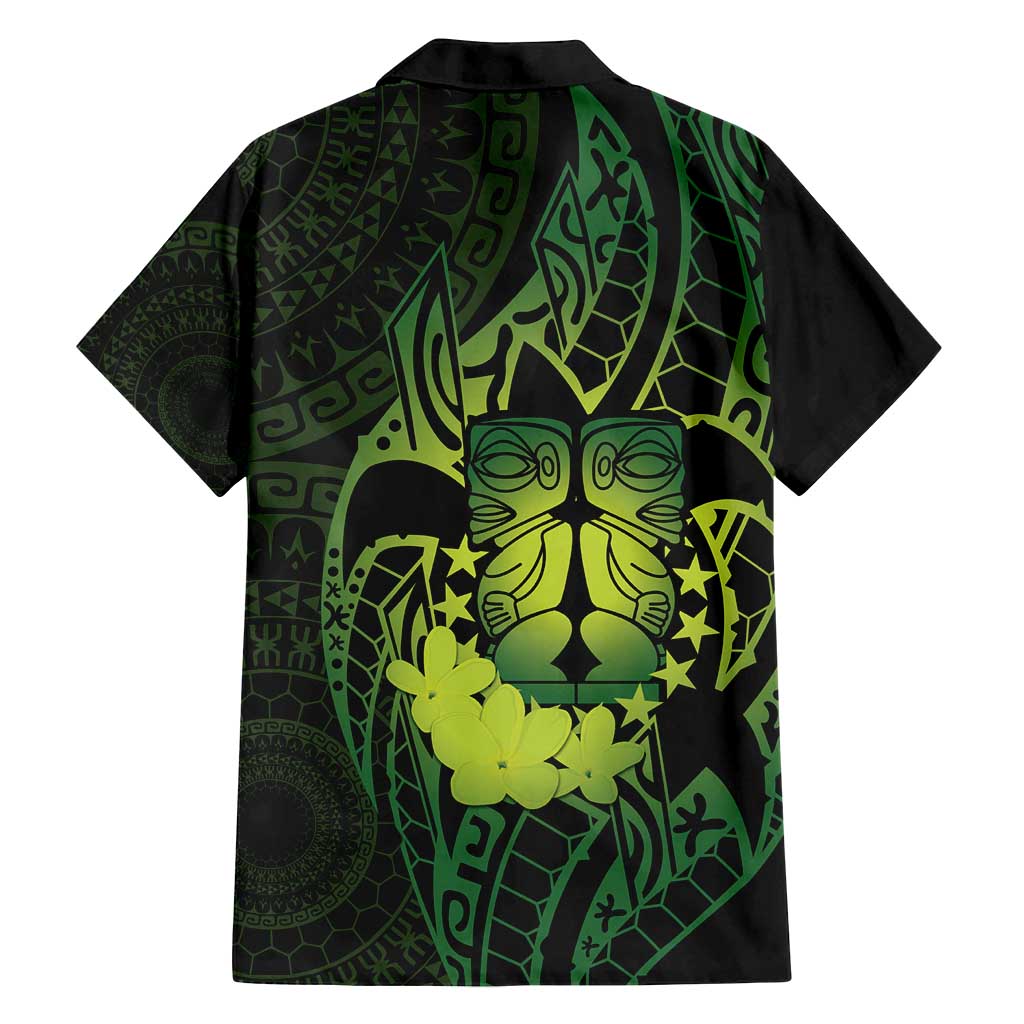 Kia Orana Kuki Airani Family Matching Off Shoulder Maxi Dress and Hawaiian Shirt Cook Islands Tangaroa God Tatau Green LT14 - Polynesian Pride