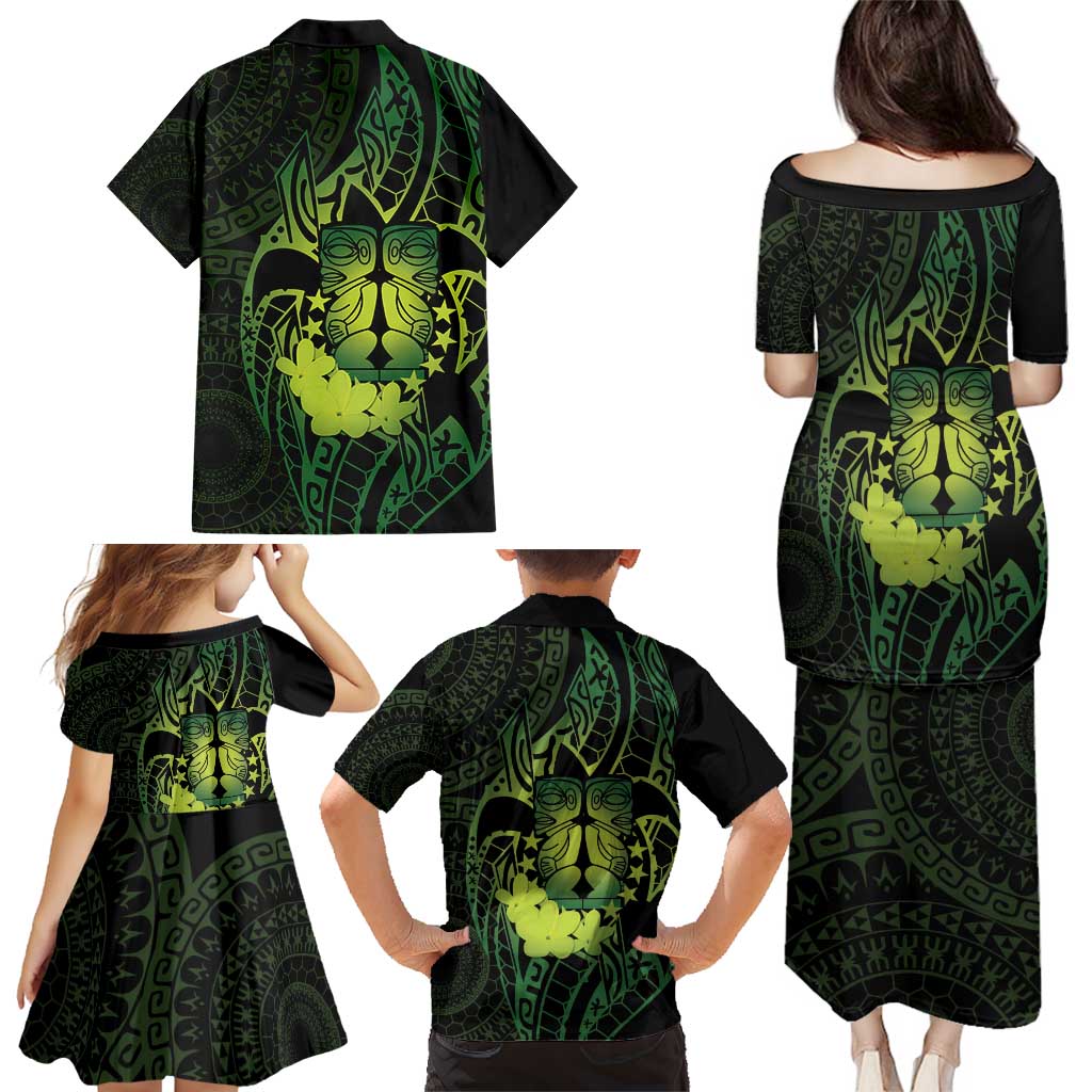 Kia Orana Kuki Airani Family Matching Puletasi and Hawaiian Shirt Cook Islands Tangaroa God Tatau Green LT14 - Polynesian Pride