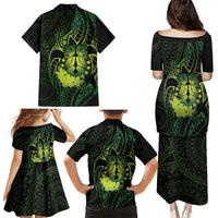 Kia Orana Kuki Airani Family Matching Puletasi and Hawaiian Shirt Cook Islands Tangaroa God Tatau Green LT14 - Polynesian Pride