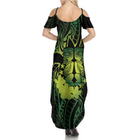 Kia Orana Kuki Airani Family Matching Summer Maxi Dress and Hawaiian Shirt Cook Islands Tangaroa God Tatau Green LT14 - Polynesian Pride