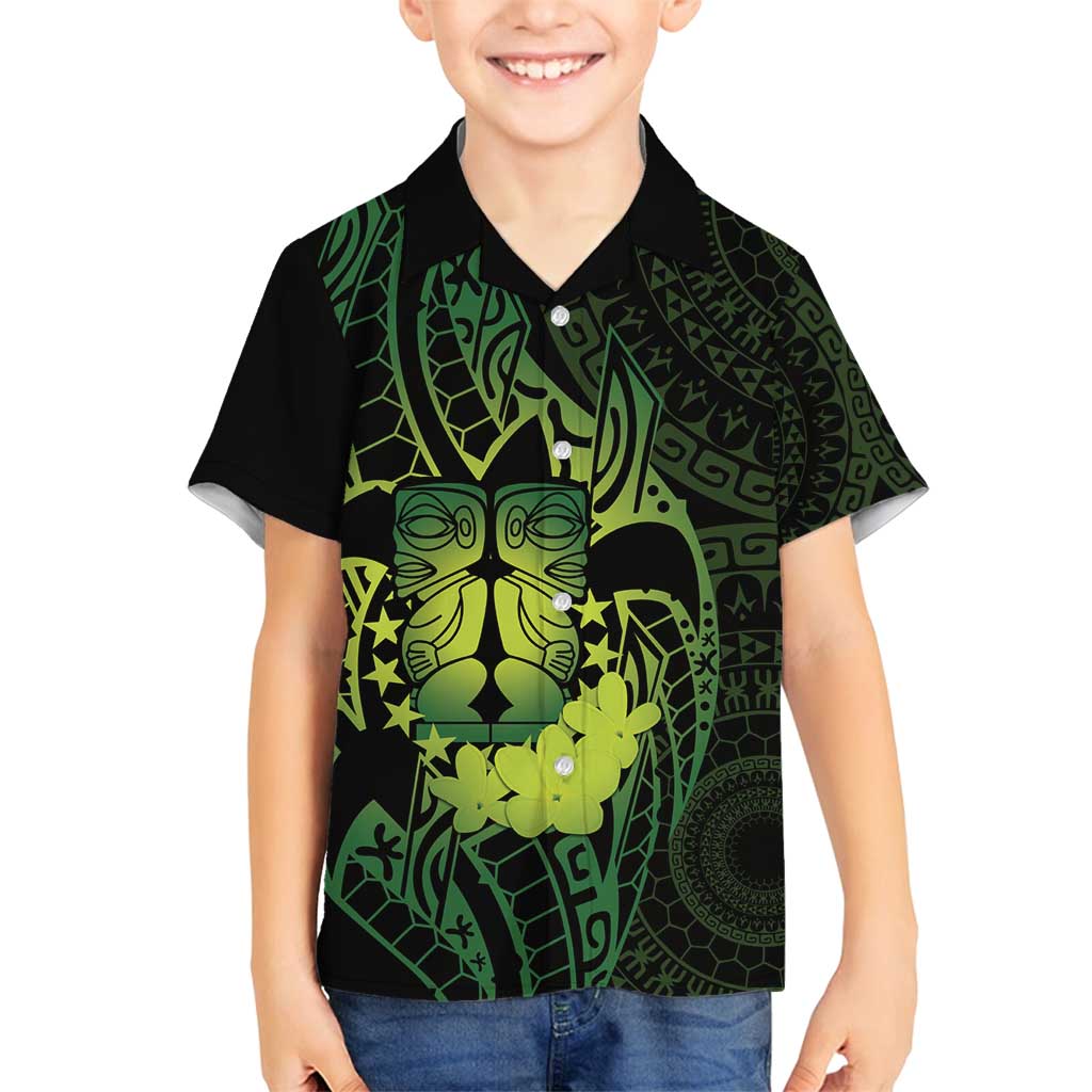 Kia Orana Kuki Airani Family Matching Summer Maxi Dress and Hawaiian Shirt Cook Islands Tangaroa God Tatau Green LT14 Son's Shirt Green - Polynesian Pride