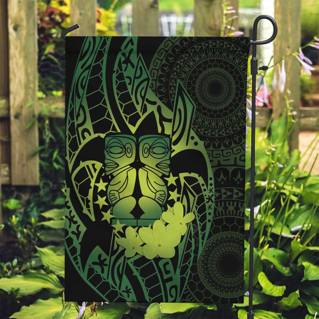 Kia Orana Kuki Airani Garden Flag Cook Islands Tangaroa God Tatau Green LT14 Garden Flag Green - Polynesian Pride