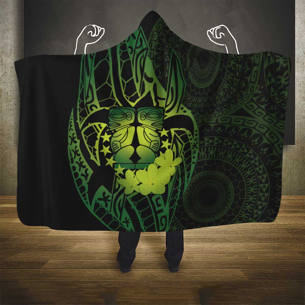Kia Orana Kuki Airani Hooded Blanket Cook Islands Tangaroa God Tatau Green LT14 - Polynesian Pride